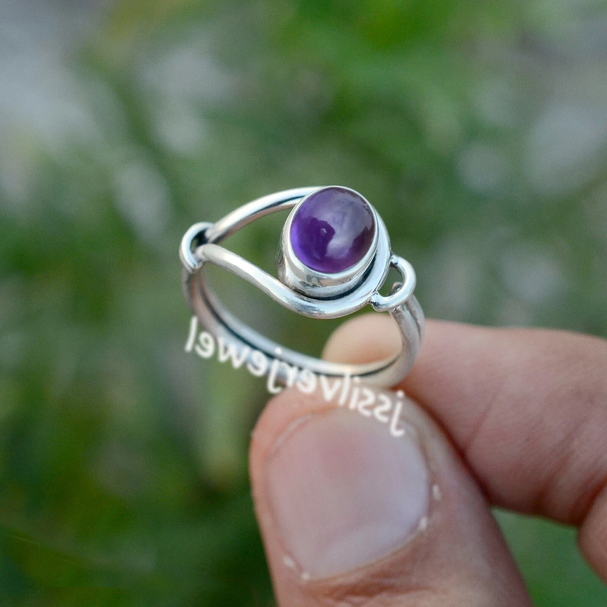 Amethyst Purple Oval Gemstone Ring 925 Sterling Silver Stylish