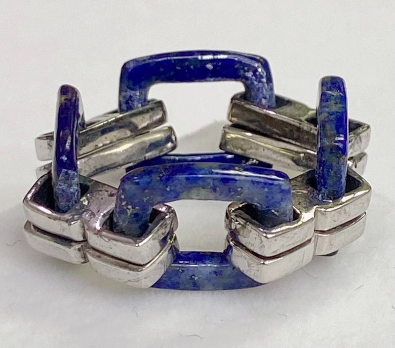 HSN Colleen Lopez Sterling Silver Lapis Link Flexible Ring Size 9