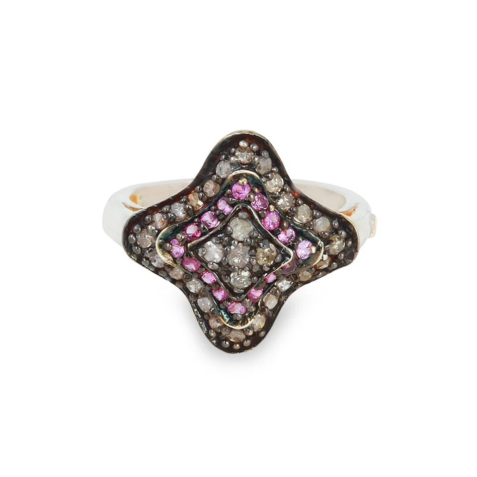 Anillo de piedras preciosas de zafiro rosa 925 plata pavé de diamantes de oro... - Imagen 3 de 4