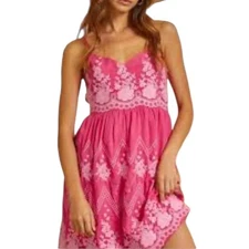Savanna Jane Hot Pink Sundress Mini Floral Embroidery Boho SMALL Summer Party