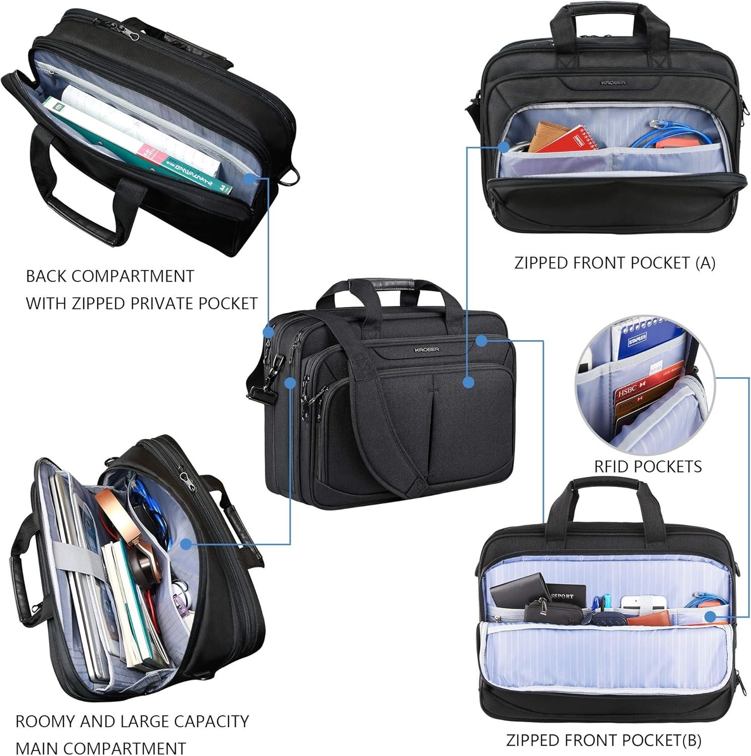 Laptop Bag 18" Expandable Fits Up to 17.3" Briefcase Large Travel Water-Repellen — image 4