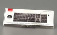 NEW Macally UCZKEYHUBACSG USB-C Keyboard w/ 3-Port Hub Mac PC Space Gray