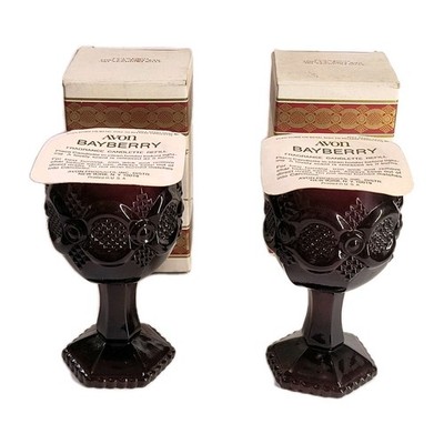 Vintage Avon Glasses Ruby Red 1876 Cape Cod Set of 2 Wine Water Goblets 8 fl oz