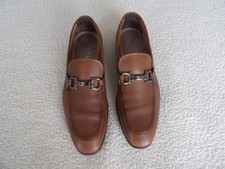 Preowned Men SALVATORE FERRAGAMO 'REE' Cognac Pebbled Leather Loafers Size 9 2E