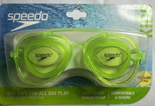 New Speedo Kids Green Sunglass Style Sunny Vibes Goggles, Bungee Straps Ages 3-6
