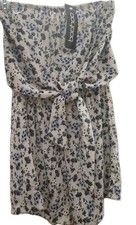 Boohoo Floral Strapless Dress Size US 8 Blue White Made in Italy Elastic Waist