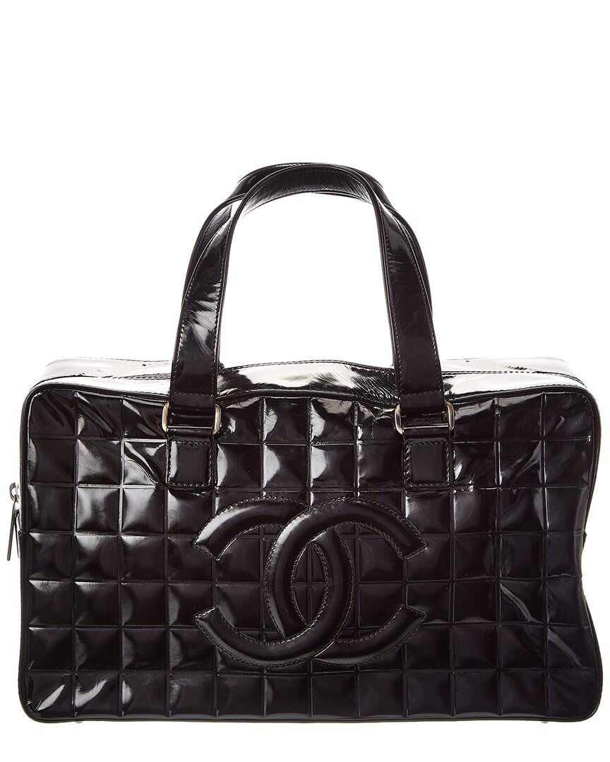Chanel Black Quilted Patent Leather Chocolate Bar Authentic Pre-Loved Womens 273290₽