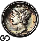 1929 Mercury Dime, Rainbow Toned, Beautiful Gem BU++