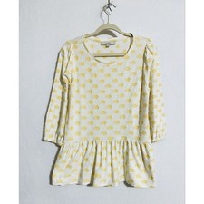 LOFT Top Womens Medium Yellow Embroidered Polka Dot Peplum Hem Cottagecore