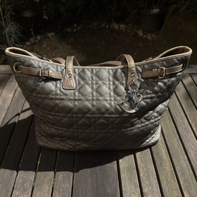 Christian Dior Panarea Tote Bag Grau Leder   Cannage   Silber