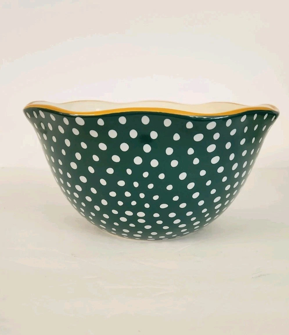 Pioneer Woman FLEA MARKET Nesting Serving Mixing Bowl 9" Green Polka Dots
