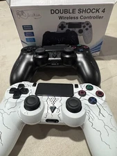 BOKESUYA PS4 Controller 2 Pack with 2 USB, Wireless, Whit & Black