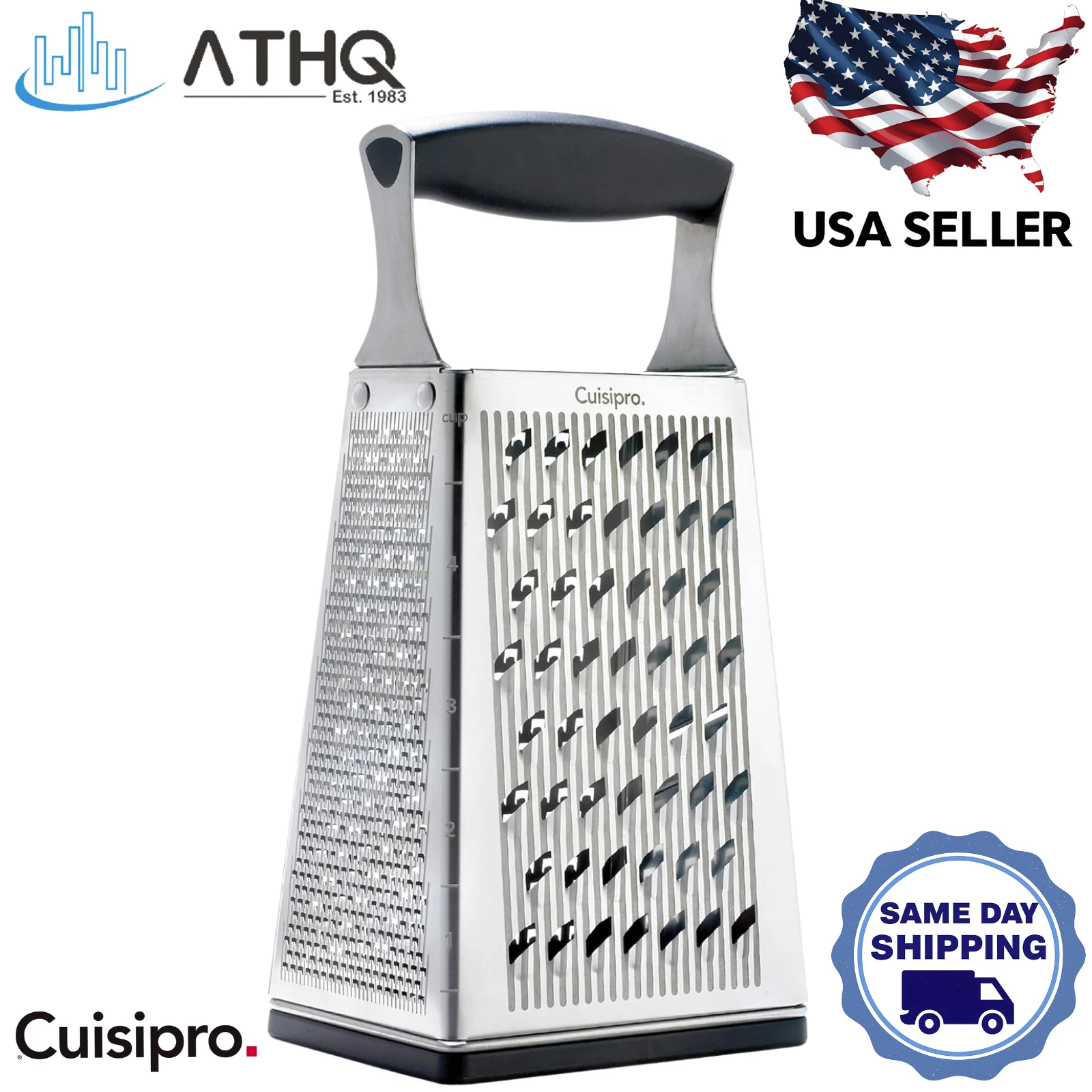 Cuisipro 4-Sided Box Professional Kitchen Grater Stainless Steel Silver Tool NEW