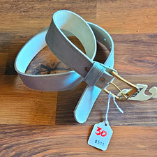 Vintage Torel Mens Belt 30 Off White Gray Textured Fabric Leather Trim Brass 70s