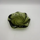 Vintage Fenton MCM Trinket Candy Dish Ashtray Lime Green Swirl Art Glass 5”