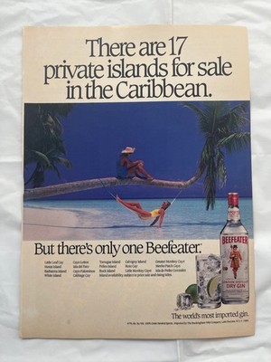 1989 Beefeater Dry Gin Alcohol Vintage Magazine Ad - 1980s - the Caribbean