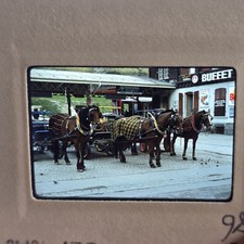 Vintage Switzerland Photo 70s Horse Carriage Train Station Restaurant 35mm Slide