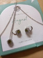 M&S August Peridot Necklace And Earrings MATCHING SET PLATINUM  CUBIC ZIRCONIA