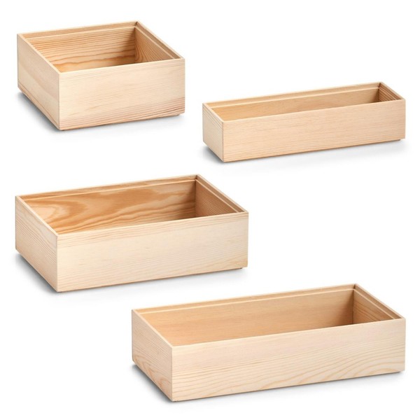 Zeller Ordnungsboxen 4Er-Set Kiefer Holzkisten Aufbewahrung BüRo Haushalt-image