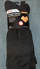 Copper-Treated Comfort Unisex Crew Socks Size L/XL Black 3 pairs