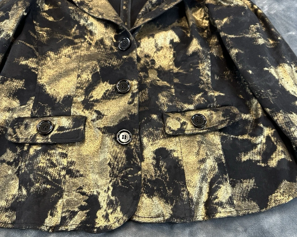 Vintage Berek Jacket Women's Large Black and Gold Button Front Metallic Blazer - Image 3 of 4