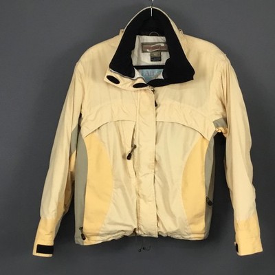 Obermeyer Ski Jacket Womens 10 Beige Yellow Insulated Snow Shoulder Pads Coat