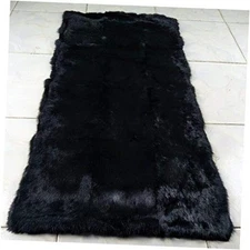 Real Black Genuine Rabbit Fur Throw Plate Rug Blanket Rugs and Carpets for 