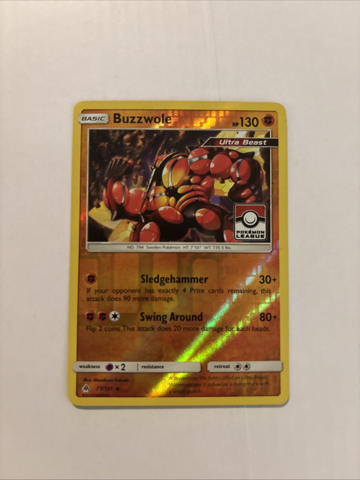 Buzzwole League Promo 77/131 LP+ Reverse Holo Foil Pokemon Card Ultra Beasts