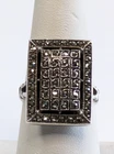 VTG Theda Sterling Silver 925 Marcasite Rectangle Sz 8 Statement Cocktail Ring