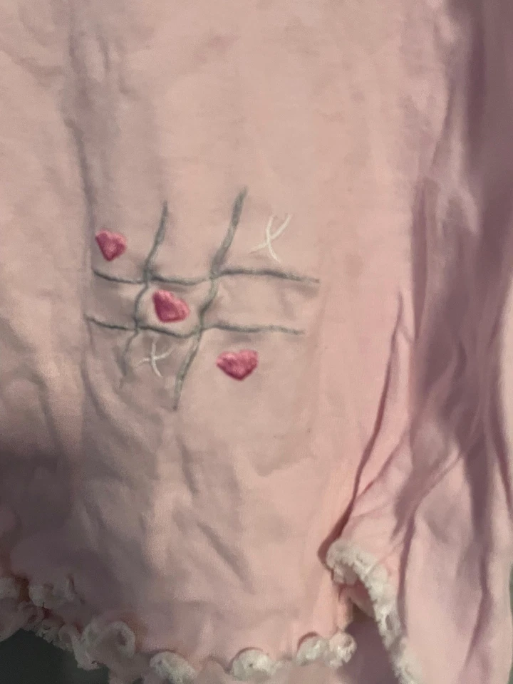 Vintage Top Womens Medium Pink Lace Trim Lettuce Hem Bow Tie Hearts Coquette Y2K - Image 2 of 4