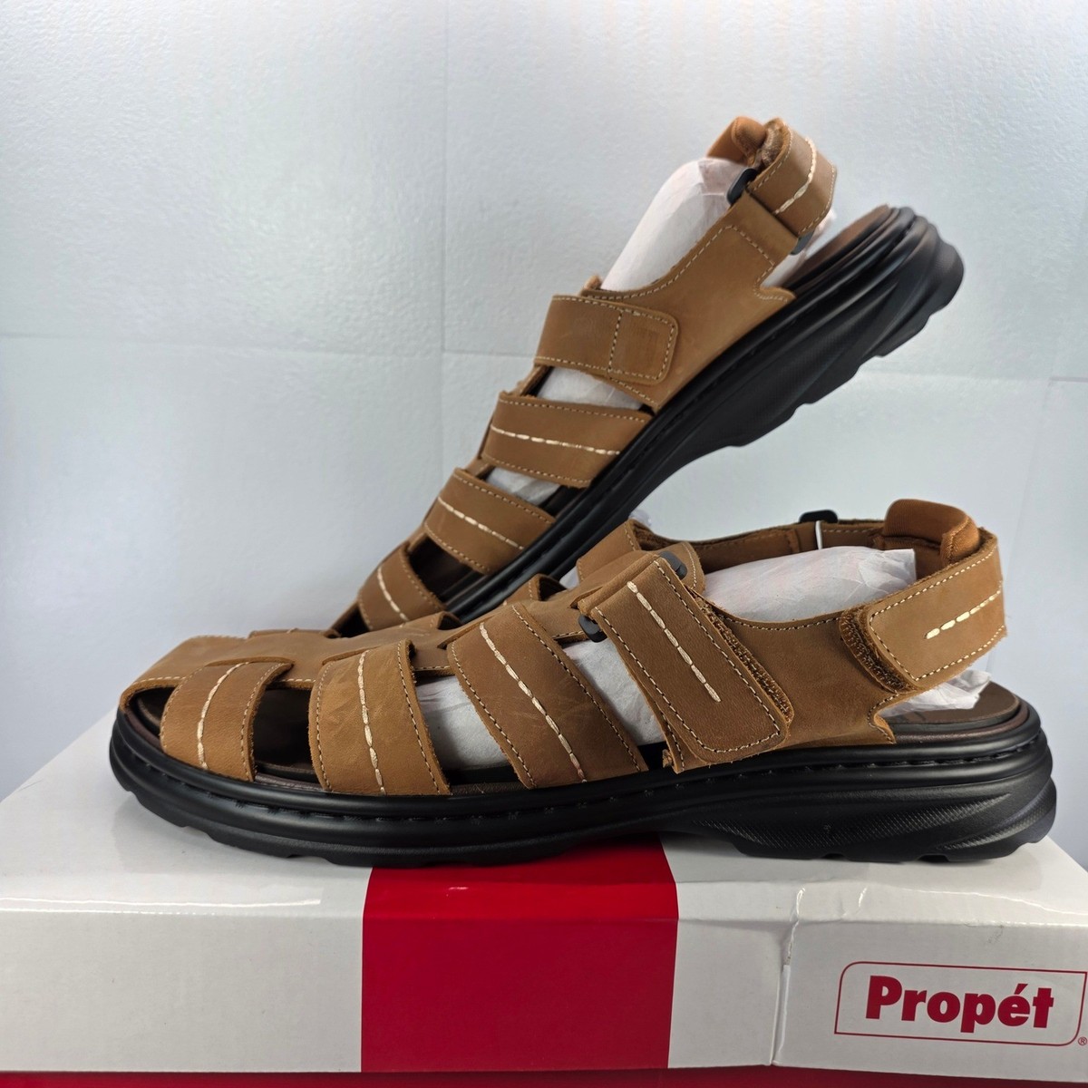 Propet Men\'s Hunter MSO043L Tan‎ Leather Fisherman Sandals Size 11 Wide Hunter Orthopedic Fisherman Sandal | Men main image 3