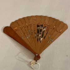 Vintage Wooden Hand Fan Fold Up 1920-1930s Japan Lady Face - Antique
