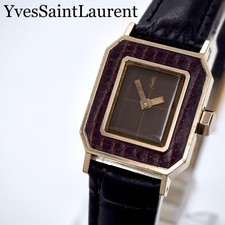 Yves Saint Laurent Ladies Watch Manual Wind Brown Square Used Rare