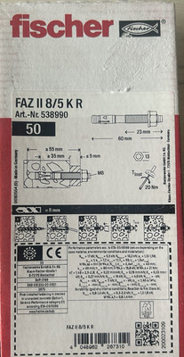 Fischer FAZ II 8/5 K R Bolzenanker M8 x 60 mm, 50 Stück, Art.-Nr. 538990