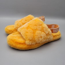 UGG Big Kids 5 Fluff Yeah Poppy Slide California Poppy Plush Orange Sheepskin