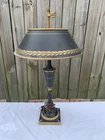 Vintage   Toleware Black Gold Lamp Colonial Revival Excellent Condition