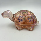 Lenox Fenton Iridescent Glass Turtle Hand Painted Violet Floral 4.25” Sunset