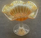 VINTAGE CARNIVAL MILLERSBURG RADIUM PASTEL MARIGOLD BOUTONNIERE RUFFLED COMPOTE
