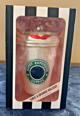 8 Oak Lane ''Super Expensive Coffee'' To-Go Cup Christmas Ornament w/ Lipstick NIB