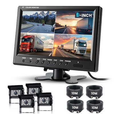 Rear View Camera Set Vans 9 Zoll Monitor 4 Kamera 4 Split Display 4 Kanal
