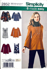 Simplicity Pattern 2852 SZ 6-14 Knit Top Tunic Neck Sleeve Choices 6 Easy Styles
