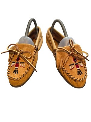 Vintage Minnetonka Moccasins  Mustard Yellow Soft Leather Firebird Beaded Womens