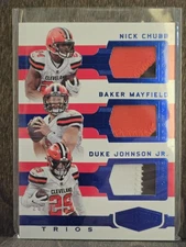 2018 Panini Plates & Patches - Talented Trios Nick Chubb, Baker Mayfield RC /40