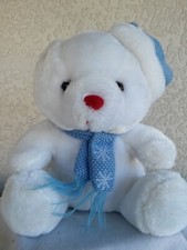Teddy Bear Plush Blue Hat And Scarf Snowflake 10" Red Nose Cute Gift Christmas