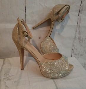 gold rhinestone platform heels