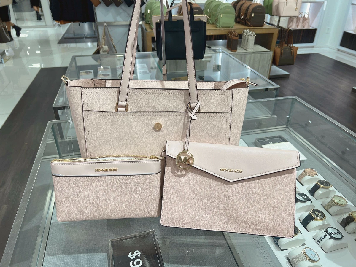 Michael Kors Maisie Large Pebbled Leather 3-in-1 Tote Bag Powder Blush Pink  MK