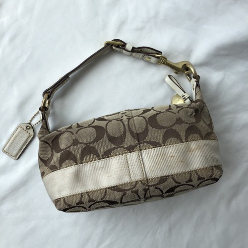 Coach 40757 Off White Demi Signature Stripe Canvas Mini Shoulder Bag From 2007