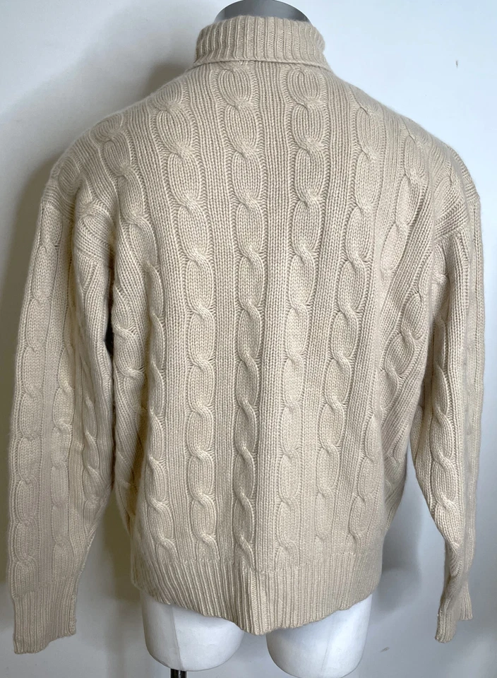 Suéter De Colección Polo Ralph Lauren Beige 100% Cachemira Cuello Alto Para Hombres 46 XXL Cable Foto 4 de 4