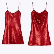 NWOT ZARA SEQUIN SLIP DRESS  RED FESTIVE HOLIDAY BLOGGERS FAV SMALL Party