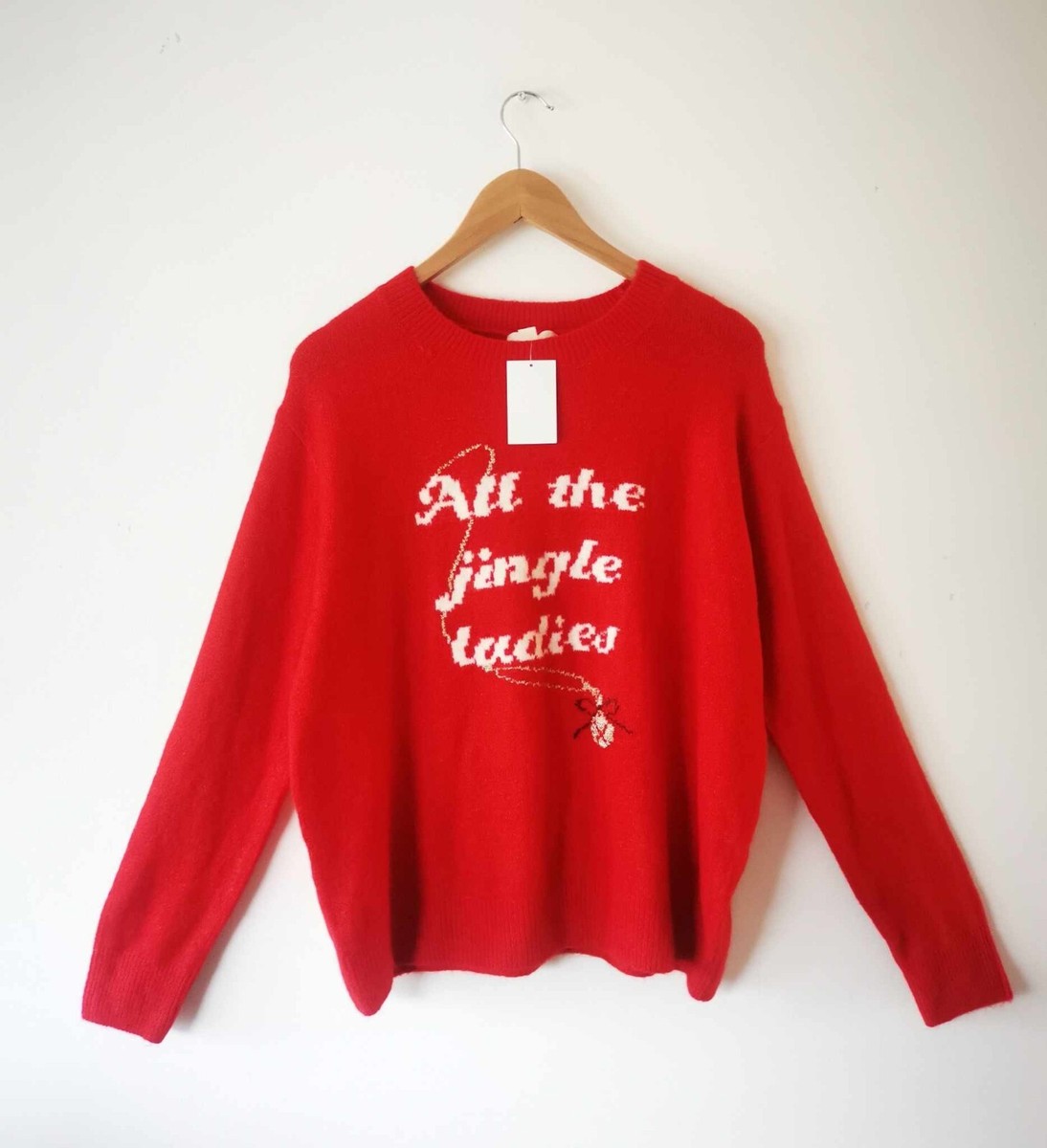 H&M Red Jingle Ladies Soft Christmas Sweater Jumper With Wool size XL 18 20  22
